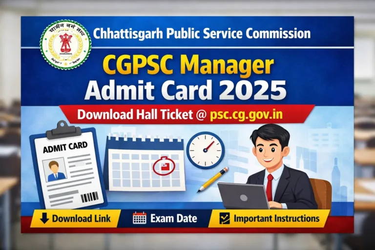 CGPSC Manager Admit Card 2025 download link for Chhattisgarh Public Service Commission exam.
