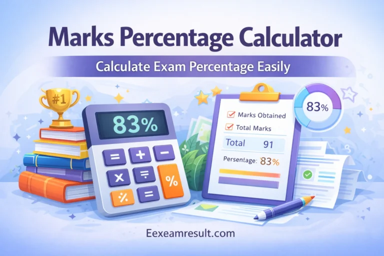 83% marks calculation for exam percentage on Eexamresult.com.