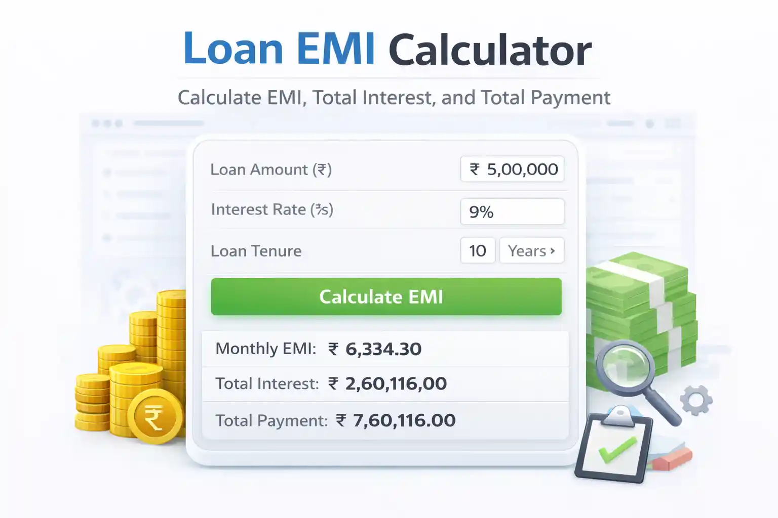 Affordable loan EMI calculator for easy finance planning and management.