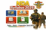 Soldier in military gear holding a rifle with NDA syllabus 2025 information in the background.