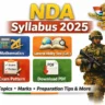 Soldier in military gear holding a rifle with NDA syllabus 2025 information in the background.