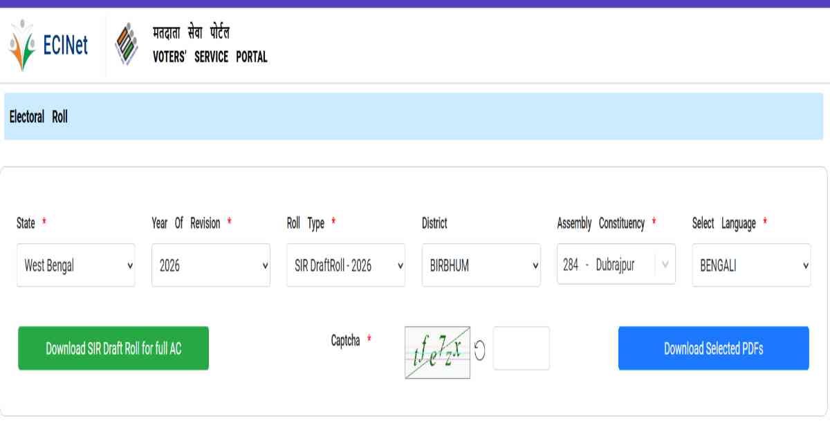 SIR 2026 West Bengal – Select District,Assembly & Language