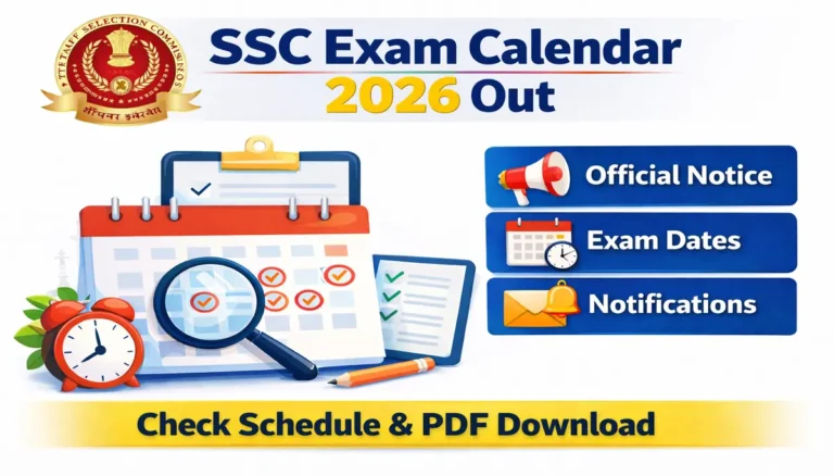 SSC Exam Calendar 2026 showing official exam dates, notification schedule and PDF download