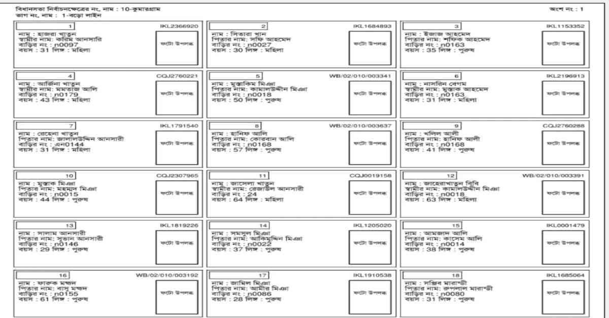 west bengal voter list sample